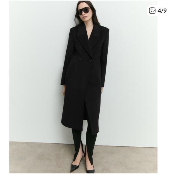 Mango Black Wool Long Peacoat Size XS - Picture 8 of 8